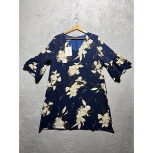 NWT Belongsci XL Lined Bell Sleeve Blue Floral Shift Dress